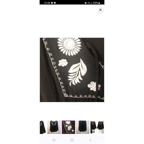 Crescent Stitch fix Black Embroidered Gauze Boho Women's Top Size Small - Picture 10 of 10